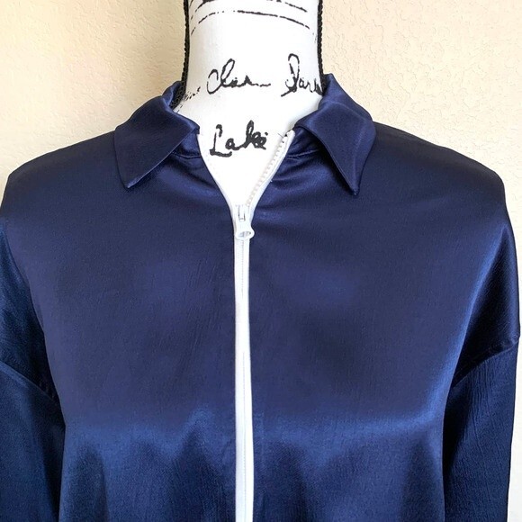 ZARA blue jogger jacket Satin effect zipper lightweight tracksuit jacket size S - Picture 8 of 13